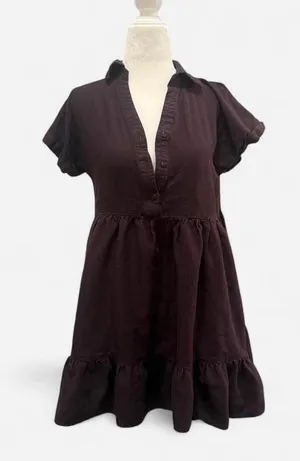Dark chocolate Brown Babydoll Mini Dress size small thumbnail 1