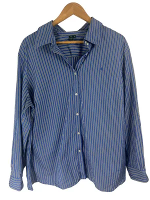 Ralph Lauren Womens 3xl Blue Monogram Dress Shirt Button Down Striped Old Money thumbnail 1