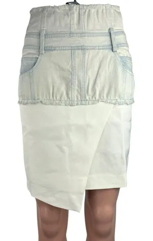 Women's White Denim Layered Fabric High Waisted Pencil Mini Jean Skirt Size S thumbnail 1