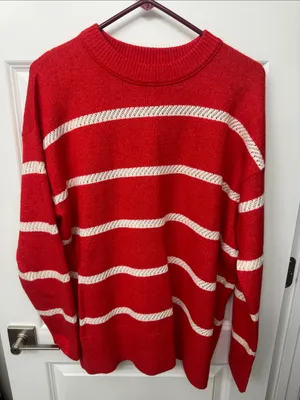 aerie Red and White Striped Women’s Crewneck Sweater thumbnail 1