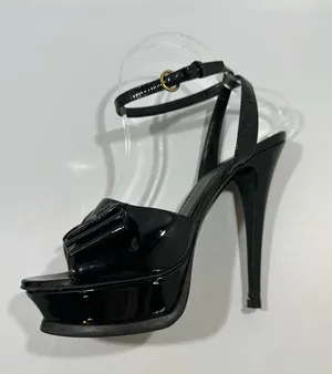 Yves Saint Laurent YSL Tribute Y Bow Black Patent Leather Platform Sandals 38.5 thumbnail 1