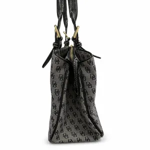 Dooney & Bourke Signature Monogram Jacquard Satchel Gray‎ Black Shoulder Bag thumbnail 3