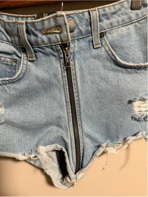 Carmar Helen Exposed Full Front Zipper Denim Distressed Mini Short- Size 26 thumbnail 2