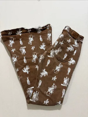 Women's Brown Boot-Cut Jeans with White Western Print thumbnail 8