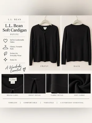 L.L. Bean Soft Cardigan Black Petite Size undefined thumbnail 2