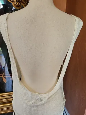 Sleeveless Scoop Neck Knit Mini Dress in Cream thumbnail 10