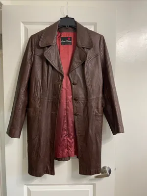 Great Things Vintage Chocolate Brown Genuine Leather Long Coat Jacket Size Large thumbnail 3