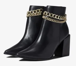 Steve Madden Perlina Bootie Leather Gold Chain‎ Boot in Black Size 8.5 thumbnail 1