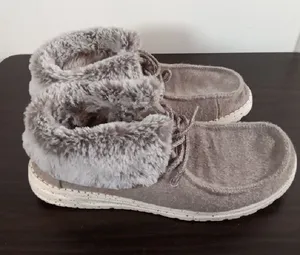 Hey Dude Women's Britt Sneaker Gray Faux Fur Trim Lace Up Comfort Size 8 thumbnail 1