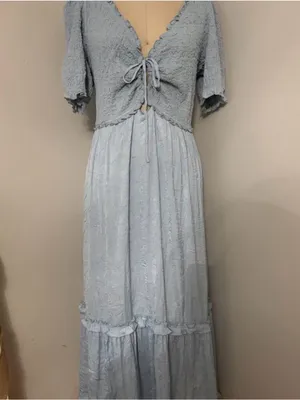 Urban Outfitters Gauzy Blue V-Neck Boho Cottagecore Midi Dress Size Medium thumbnail 4