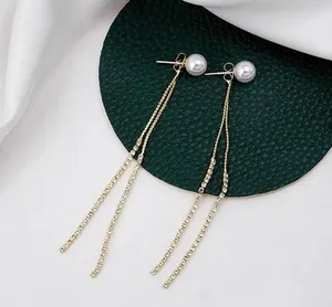 Pearl Long Tassel Dangle Drop Earrings for Women thumbnail 1