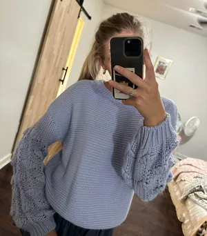 SheIn Lavender Puff Sleeve Sweater thumbnail 1