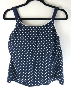 Lands End Tankini Molded Cups Polka Dot Adjustable Straps Navy Blue White 14W thumbnail 1
