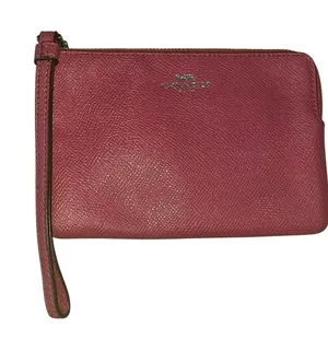 Coach Corner Zip Wristlet in magenta pink crossgrain leather thumbnail 1