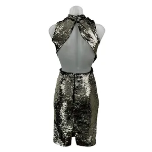 H&M Women's Black Silver Sleeveless Metallic Sequin Cutout Bodycon Midi Dress 4 thumbnail 3