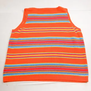 Lauren Ralph Lauren Sweater Vest Womens 3X Orange Striped Cotton Knit Multicolor thumbnail 4