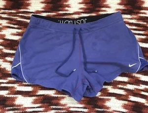 Nike Just Do It Fold over Y2K 2000s Micro Mini Booty Shorts Drawstring Low Rise Basketball Volleyball Purple Black #Retro #Sporty Size L Measurement in pics thumbnail 1