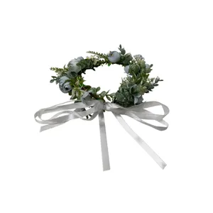 Dusty Blue Floral Crown Flower Halo Adjustable Ribbon Wedding Festival Boho‎ thumbnail 10