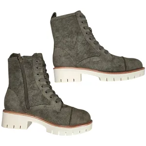 MIA Womens‎ Olive Green Perforated Lace Up Ankle Boots Lug Heel Side Zip 6.5 NEW thumbnail 3