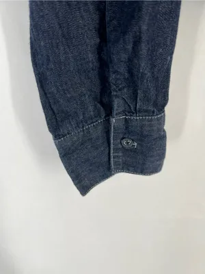 Avec Les Filles Ruffle Yoke Denim Button-Up Shirt Medium Blue Size M thumbnail 4