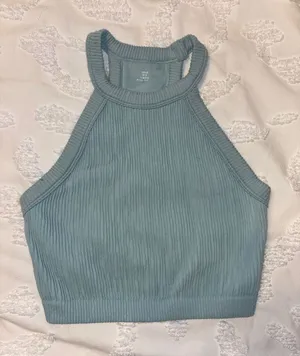 Aerie Ribbed High-Neck Crop Top in light blue thumbnail 1