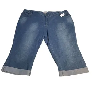 NWT Women Within 30W Petite Stretch Denim Capri Jeans Plus Size Cuffed thumbnail 7