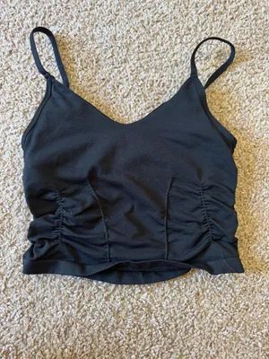 Free People Movement Good Karma Ruched Tank Top Black thumbnail 2