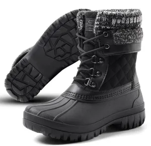 Women's Black Quilted Winter Lace-Up Boots with Knit Collar Size 6 thumbnail 1