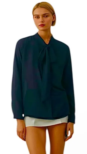 Aritzia Babaton Liberty black blouse necktie button down silk professional work thumbnail 1