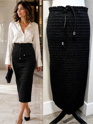 ALC Frank Jaclyn Vegan Leather Smocked Midi Pencil Skirt Black Tie Waist Sz 6 thumbnail 2