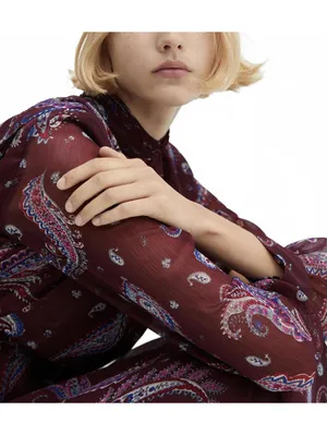 Mango Long Sleeve Flowy Paisley-Print Dress Midi Sandy Maroon NWT Size 2/XS thumbnail 9
