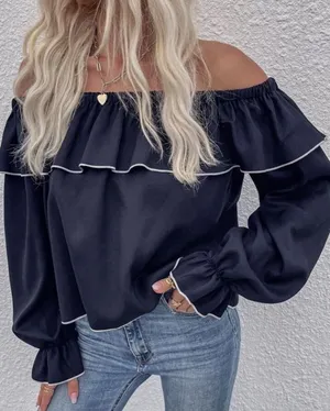 Zara Black Off-Shoulder Ruffle Top thumbnail 1
