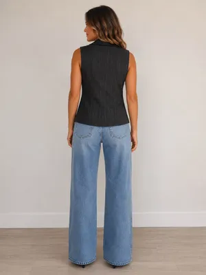 SHEIN Black Pinstripe Sleeveless Blazer Vest thumbnail 2