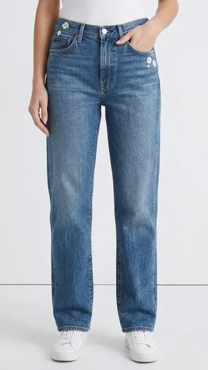 7 For All Mankind Easy Straight Floral Embroidered Denim Jeans Womens 26 thumbnail 1