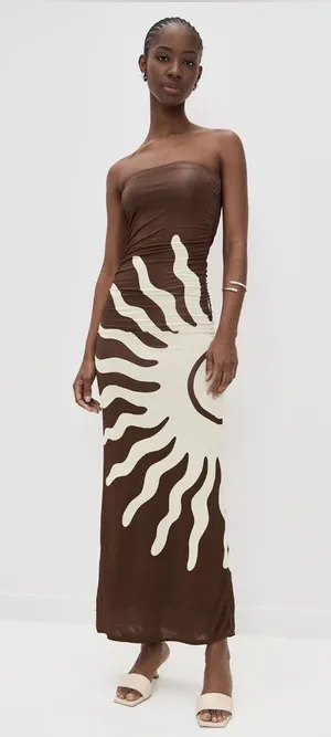 Cala de la Cruz Daphne Ruched Maxi Dress Sunburst Mocca Small thumbnail 1