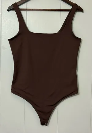 Abercrombie & Fitch Soft A&F Brown Square Neck Bodysuit Size L Stretch Fitted thumbnail 1