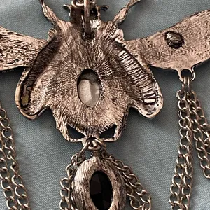 22” Necklace Silver Tone Beetle Pendant 4.5”W Stones Steampunk Goth Gothic thumbnail 8