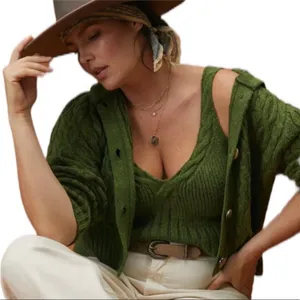 ANTHROPOLOGIE Crop Cable-knit Summer Sweater Tank In Green L thumbnail 1