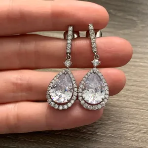 18K Gold Plated CZ Bridal Earrings Bride Drop Cubic Zirconia Wedding Sparkle thumbnail 8