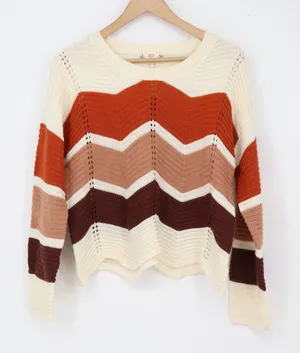 FCT Sweater Womens XL Multi Chevron Stripe Pointelle Knit Excellent thumbnail 1