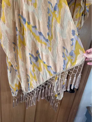 Free People Dripping Velvet Burnout Fringe Kimono Duster Yellow Women’s ONE SIZE thumbnail 5