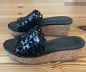 Tory Burch Eyelot Patent Leather Cork Platform Sandals thumbnail 1