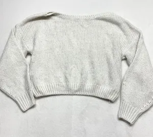 Hollister Cropped Shaker Knit Sweater Women Size M White Cream Y2K Acrylic Blend thumbnail 1