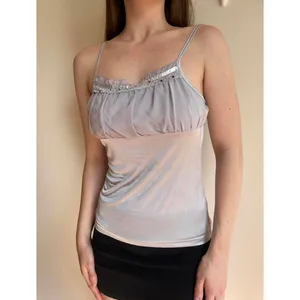Silver Ruffle Milkmaid Sequin Tank Top Gray thumbnail 2