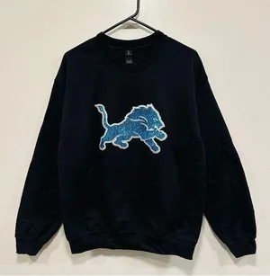 Detroit Lions sweatshirt! NFL black sequin bedazzled logo crewneck size Medium! thumbnail 1
