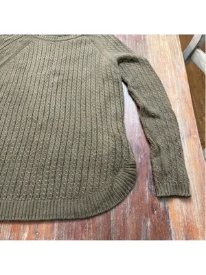 Massimo Dutti Cotton Cashmere Cable Knit Sweater Olive Green Small thumbnail 4