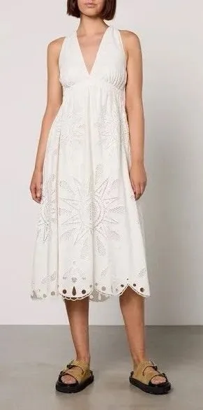Farm Rio Maxi Dress‎ Large Linen Blend Embroidered Coastal Richelieu thumbnail 1