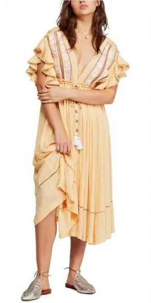 NWT Free People Will Wait For You Midi Dress Embroidered Ruffles Beach Small thumbnail 1