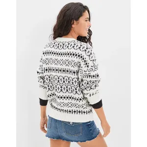 AMERICAN EAGLE Outfitters Fairisle Crew Neck Sweater Black White Fair Isle Small thumbnail 7