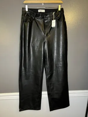 Abercrombie & Fitch Curve Love 90s Relaxed Jeans Womens 10S Black Faux Leather thumbnail 2